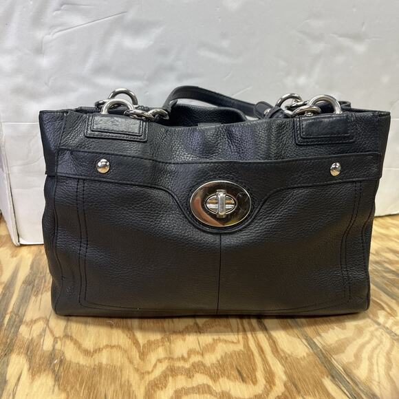 Coach Penelope Carryall Satchel Black Pebbled Leather Shoulder Bag F16532 - Picture 2 of 16